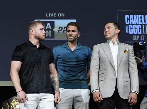 Canelo Alvarez (left) Gennadiy Golovkin (right) during their press conference