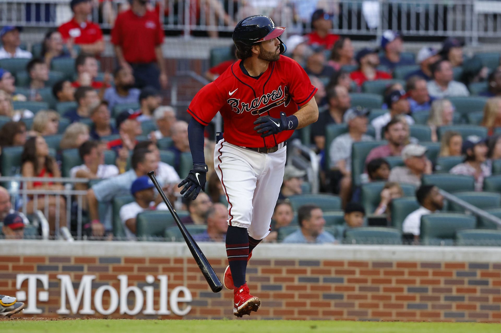 Dansby Swanson of the Atlanta Braves hits a two-run home run.