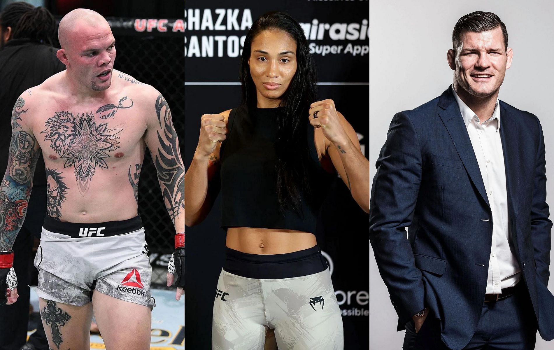 Anthony Smith (left), Taila Santos (center) &amp; Michael Bisping (right)