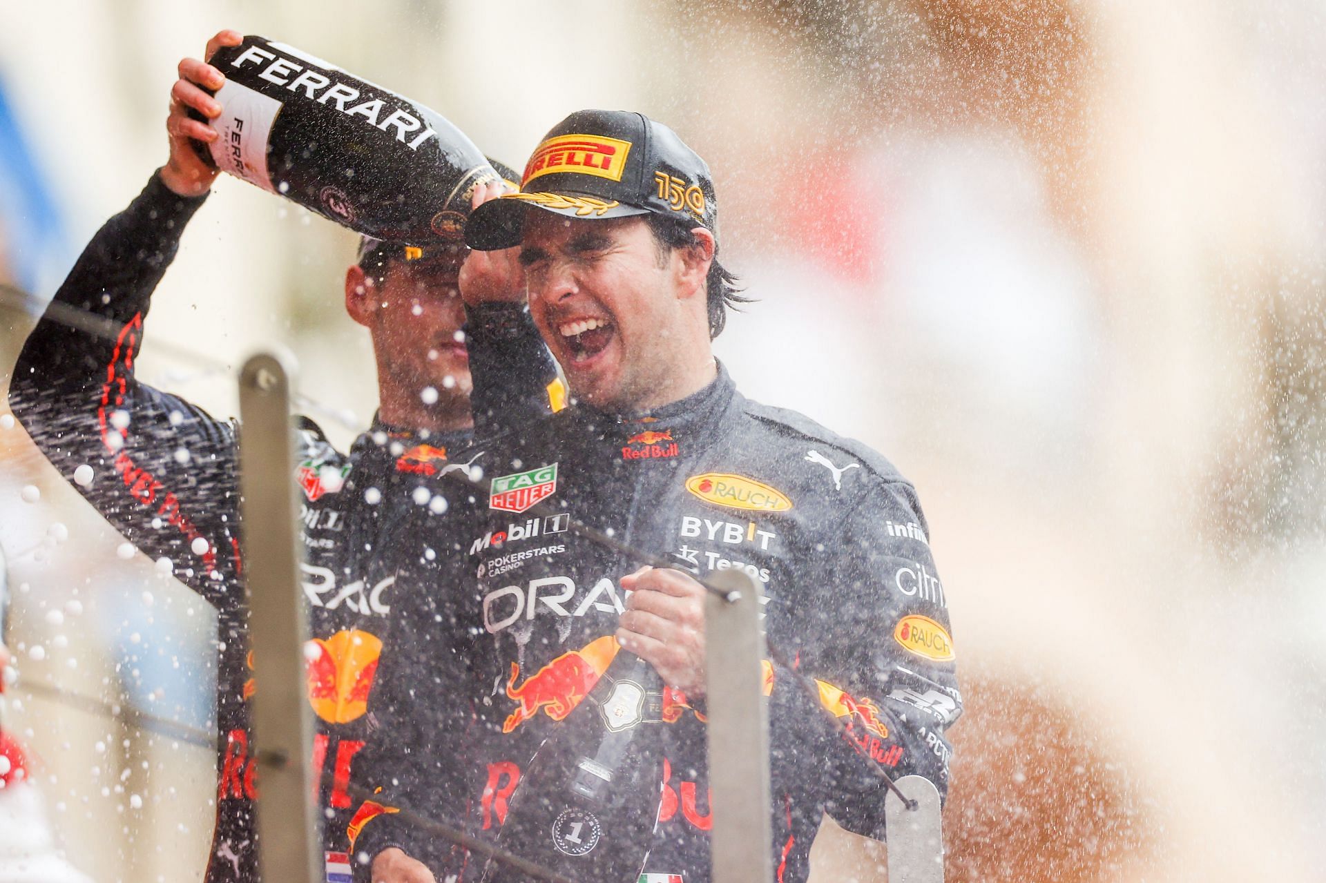 Sergio Perez and Max Verstappen at the F1 Grand Prix of Monaco - Podium Celebrations
