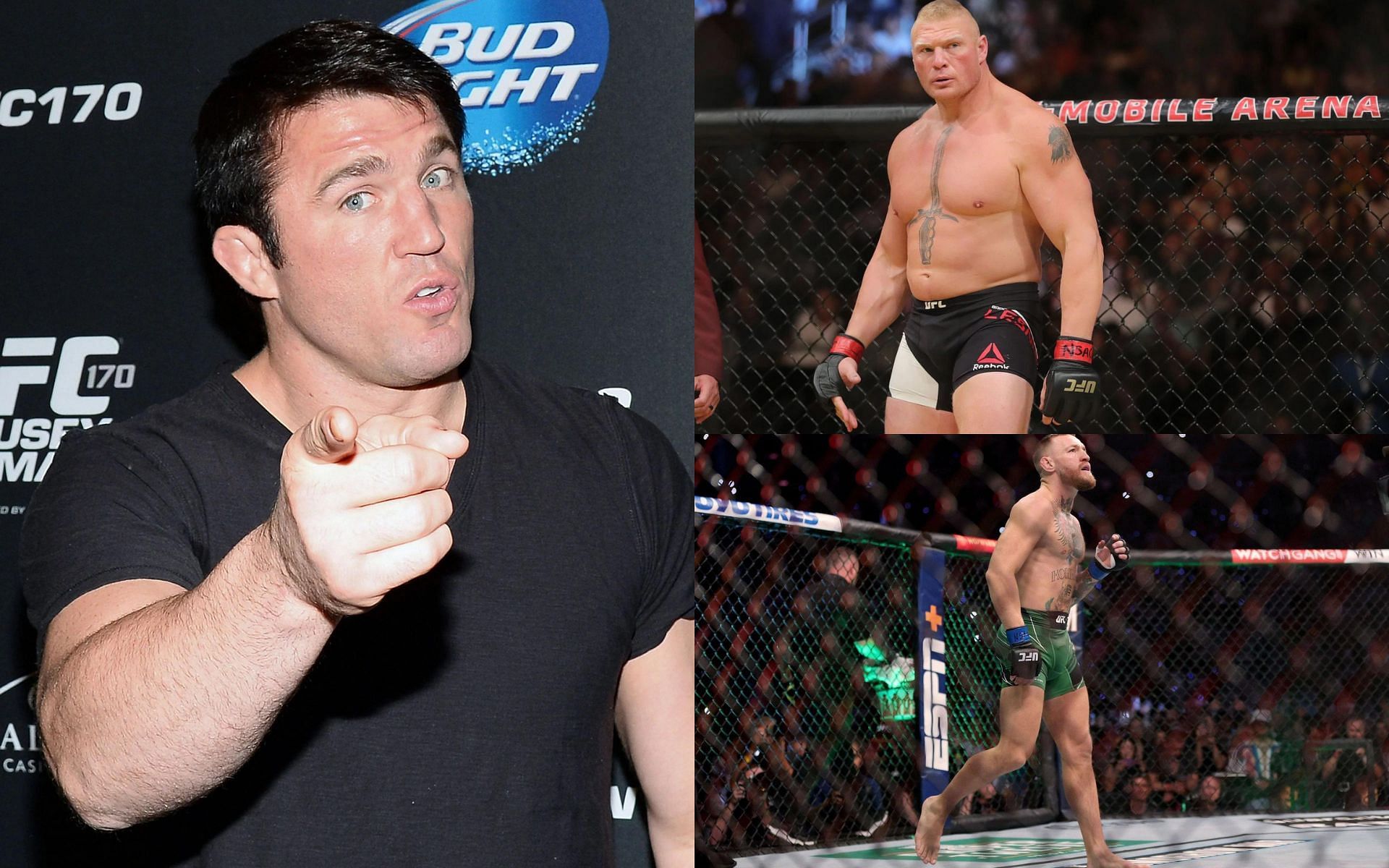 Chael Sonnen (left), Brock Lesnar (top right), and Conor McGregor (bottom right) [Images courtesy of Getty]