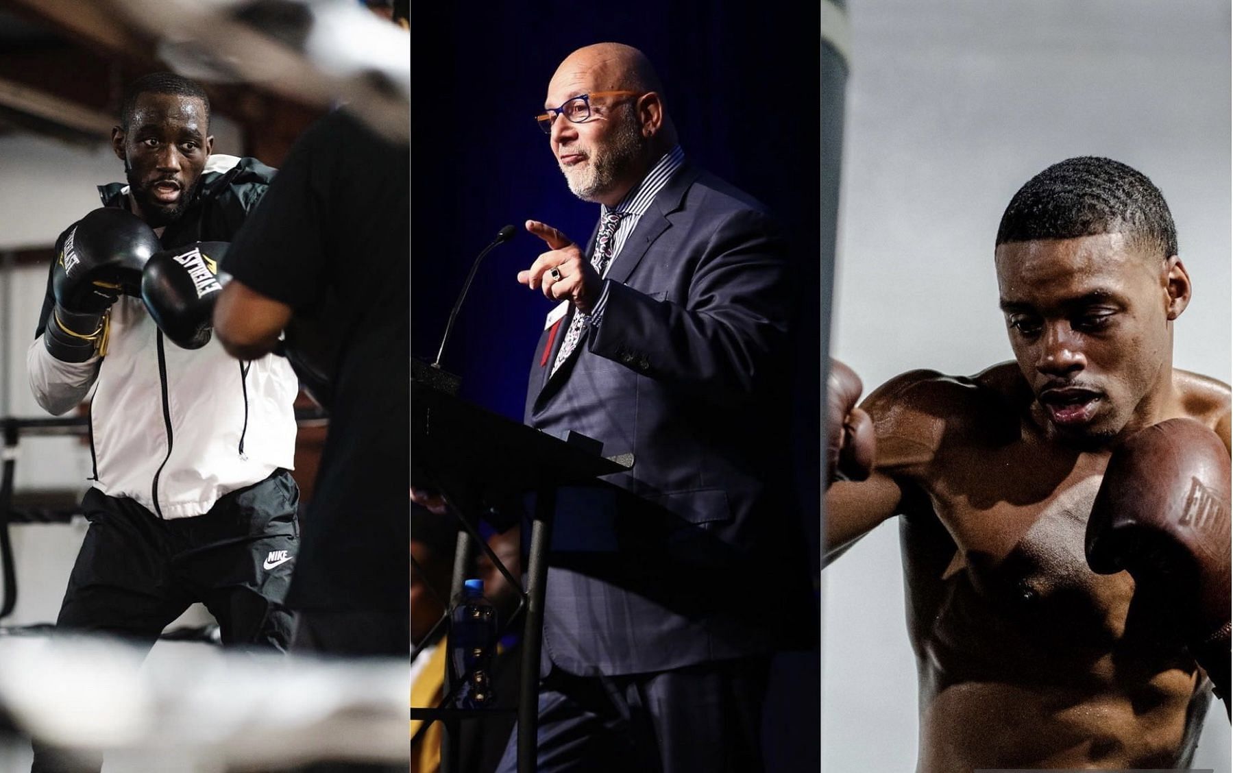 Terence Crawford (left), Lou DiBella (middle), Errol Spence Jr. (right) - Images via @tbudcrawford, @dibellaent, @errolspencejr on Instagram