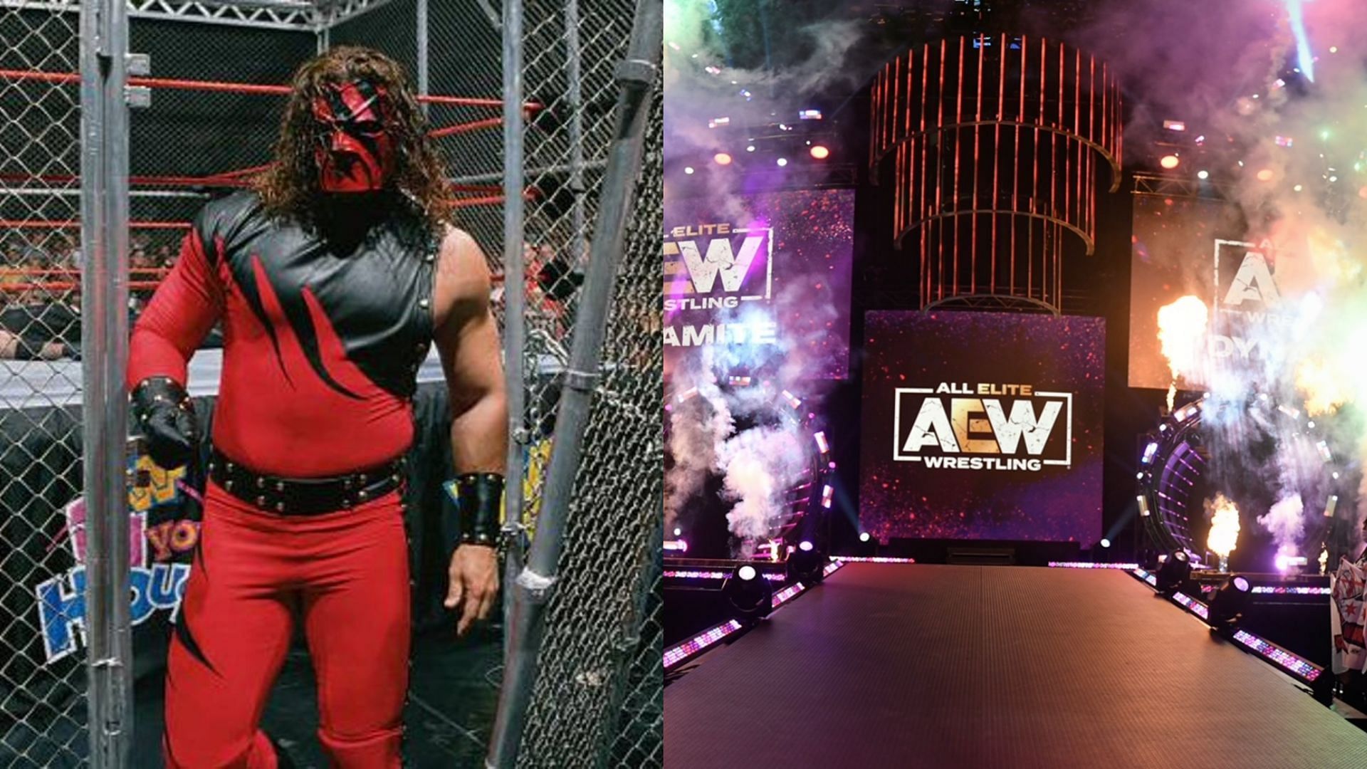 WWE legend Kane (left); AEW Dynamite entrance ramp (right)