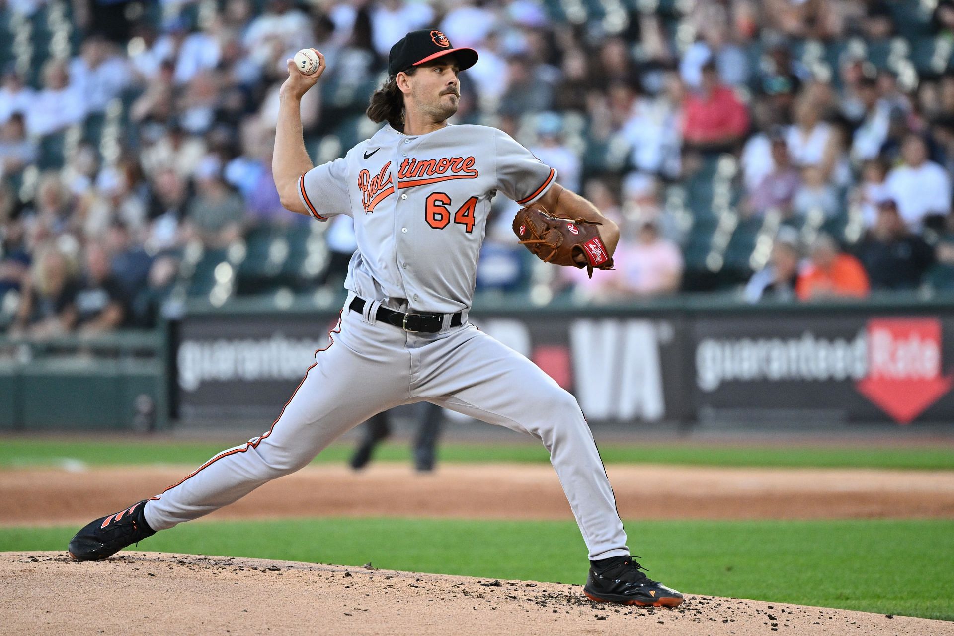 Dean Kremer of the Baltimore Orioles pitches against the Chicago White Sox at Guaranteed Rate Field.