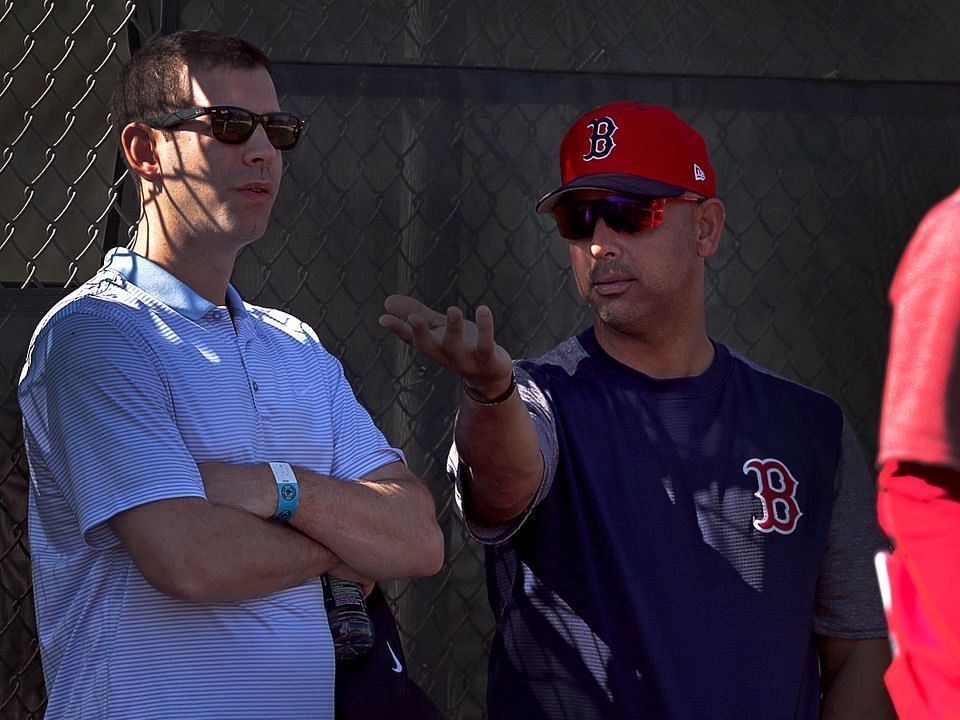 Boston Red Sox manager Alex Cora seen with former Boston Celtics head coach Brad Stevens