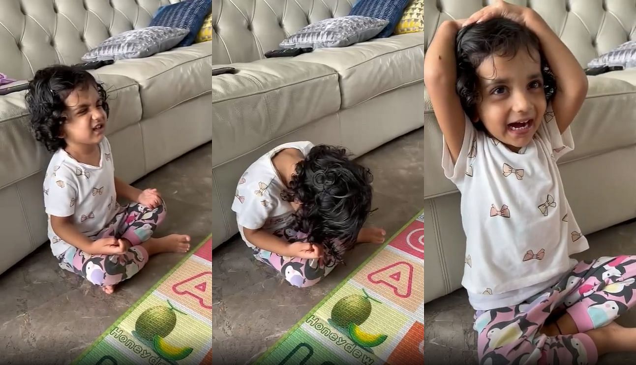 The varied moods of Ajinkya Rahane&rsquo;s daughter as she tries her hand at yoga.
