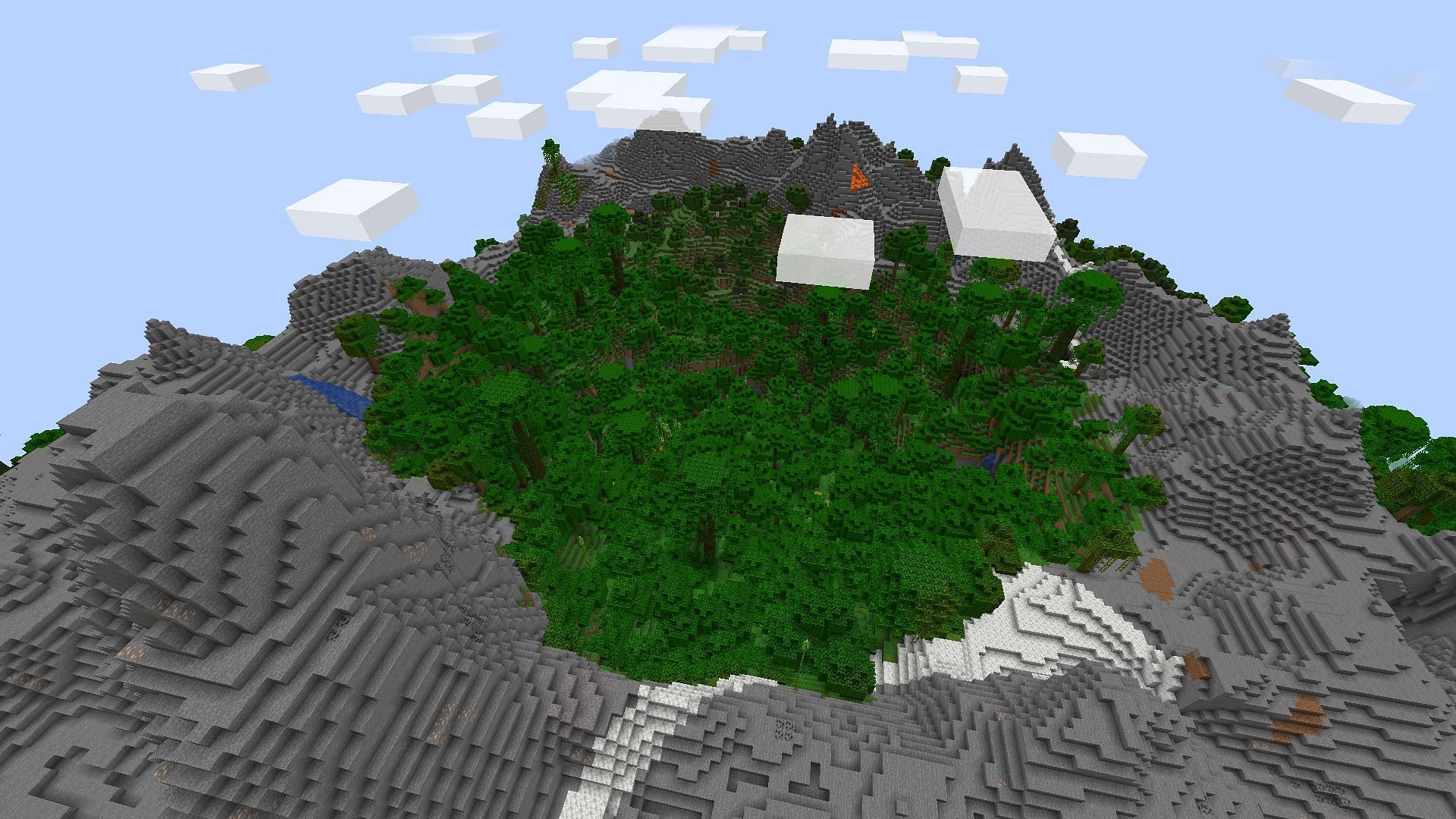 The jungle is surrounded by peaks (Image via Minecraft)