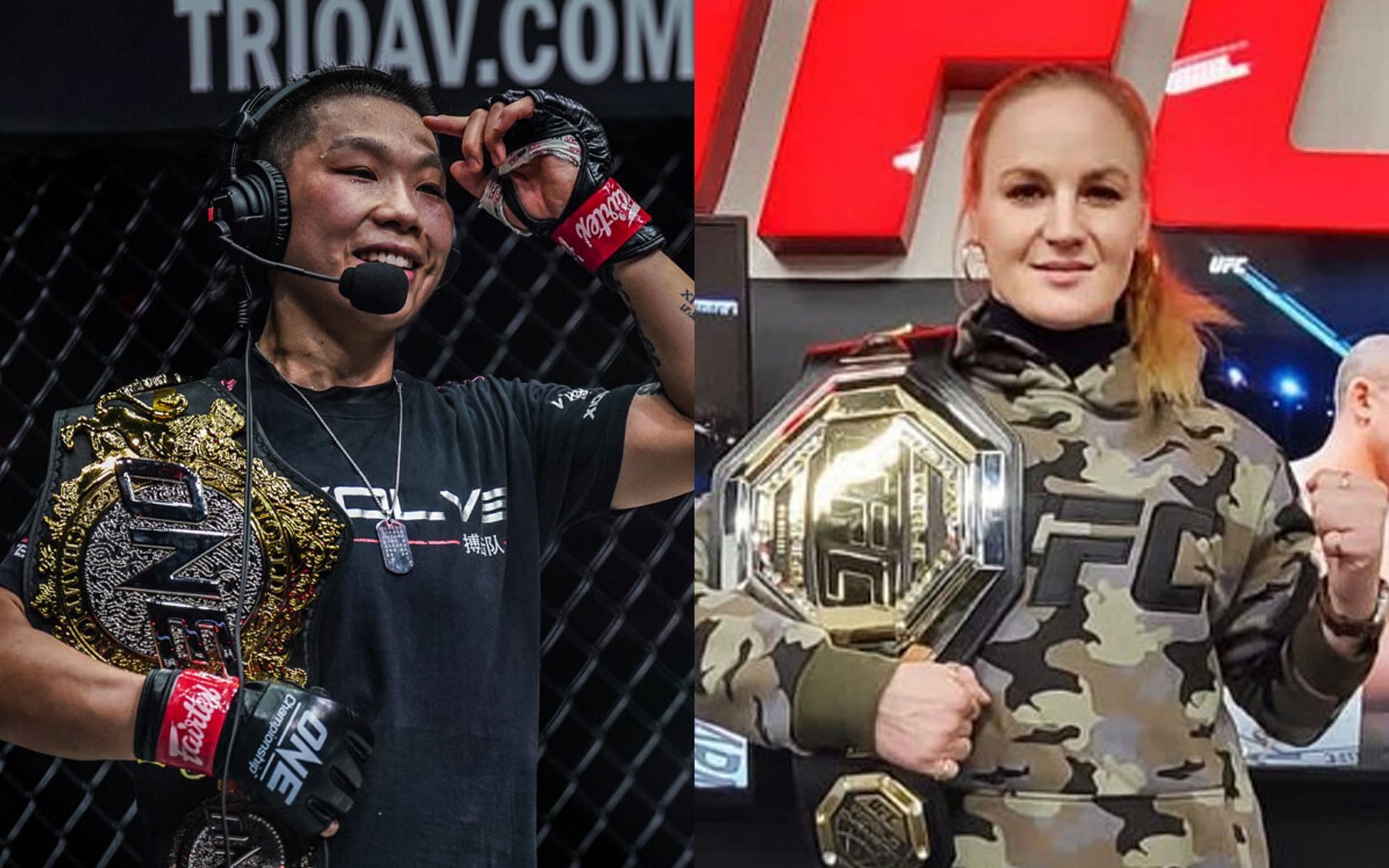 Xiong Jing Nan (L) and Valentina Shevchenko (R) worked out together at Evolve MMA in Singapore. | [Photos: ONE Championship/@bulletvalentina on Instagram]