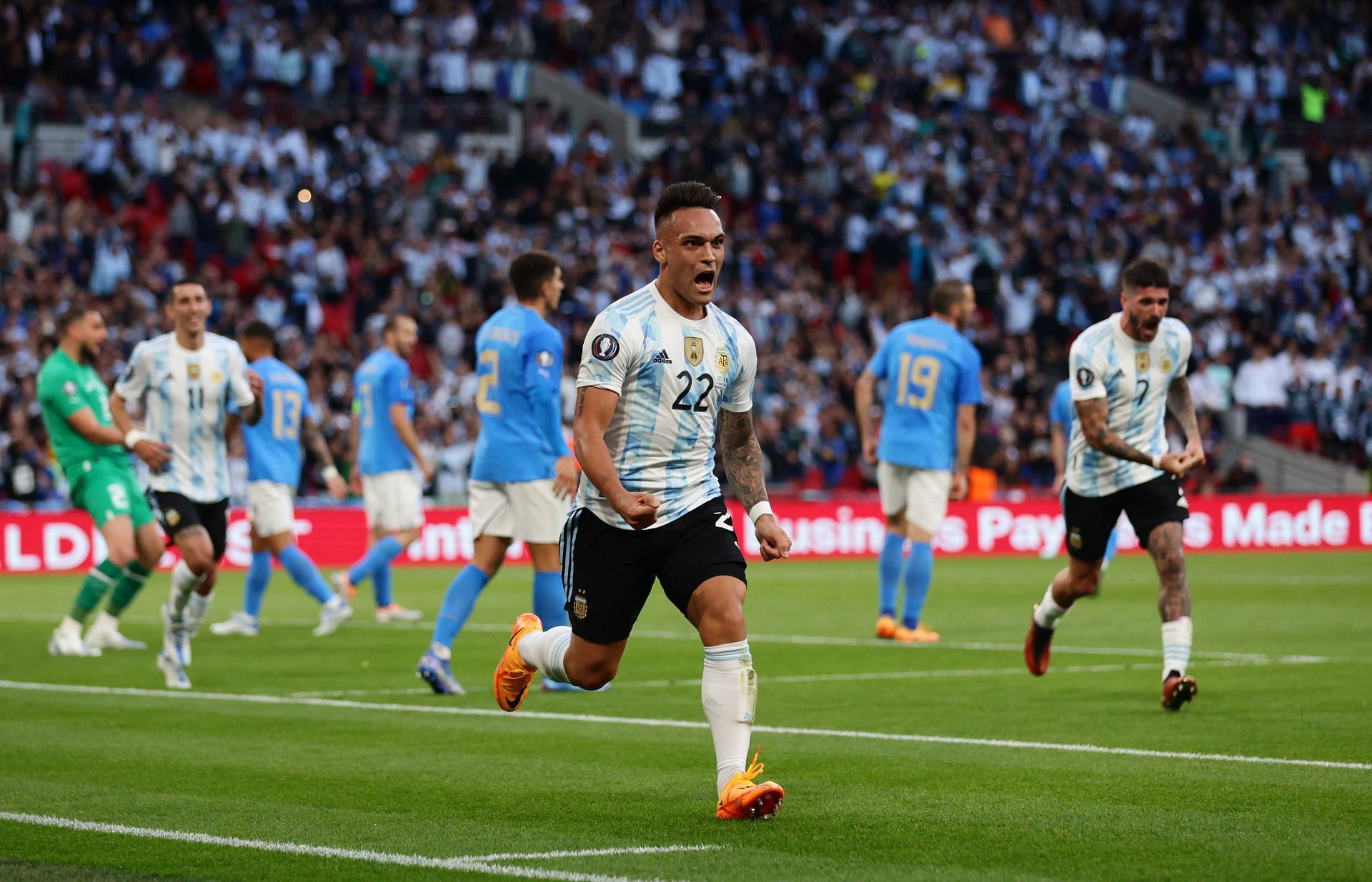 Lautaro Martinez celebrating against Italy - Finalissima 2022