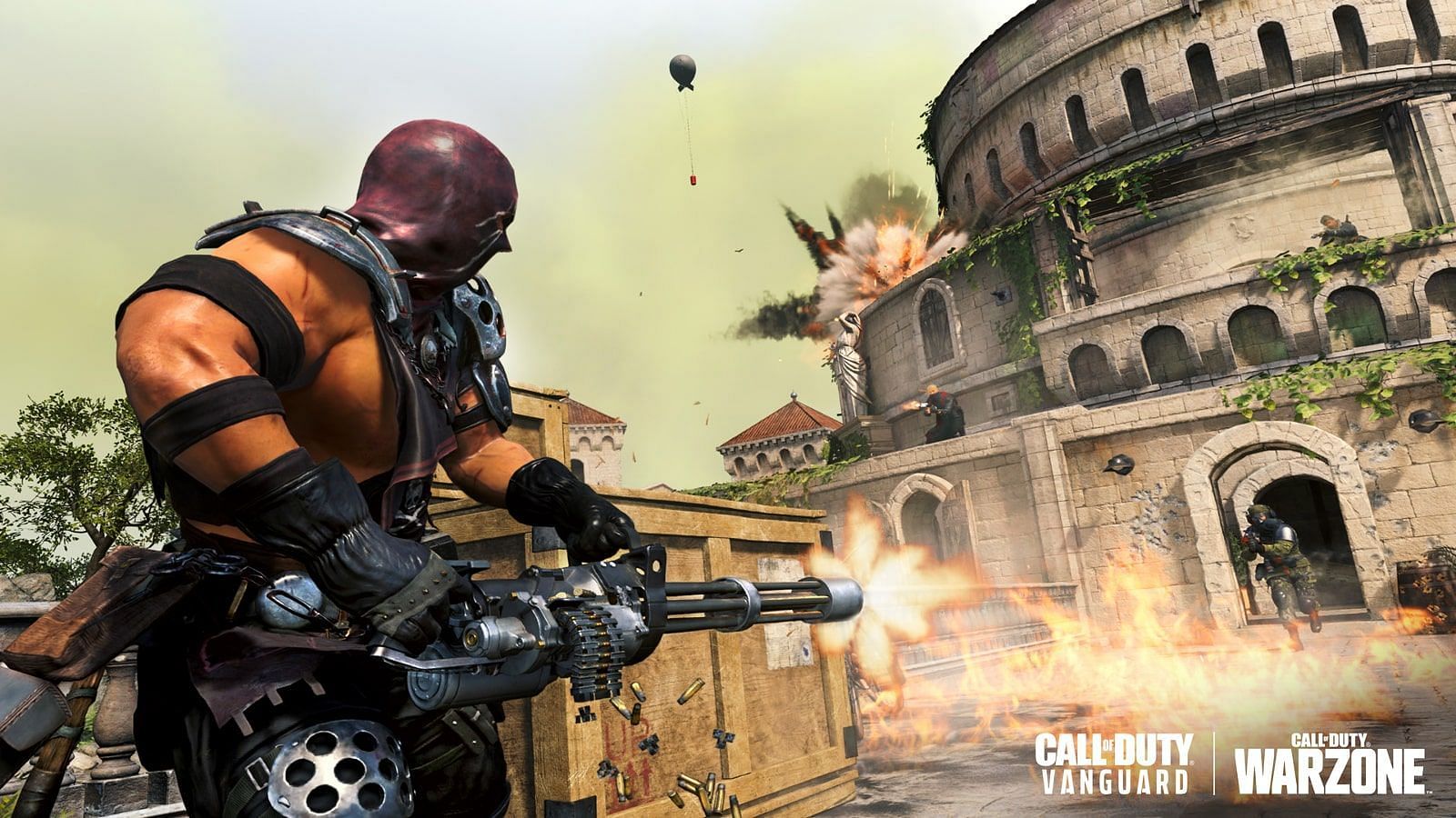 A player wielding the new Minigun obtained from Warzone&#039;s Black Market (Image via Activision)