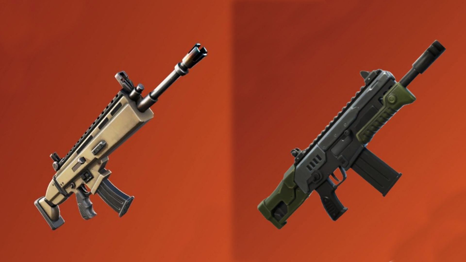Comparing the iconic Fortnite SCAR to the Hammer Assault Rifle. (Image via Sportskeeda)