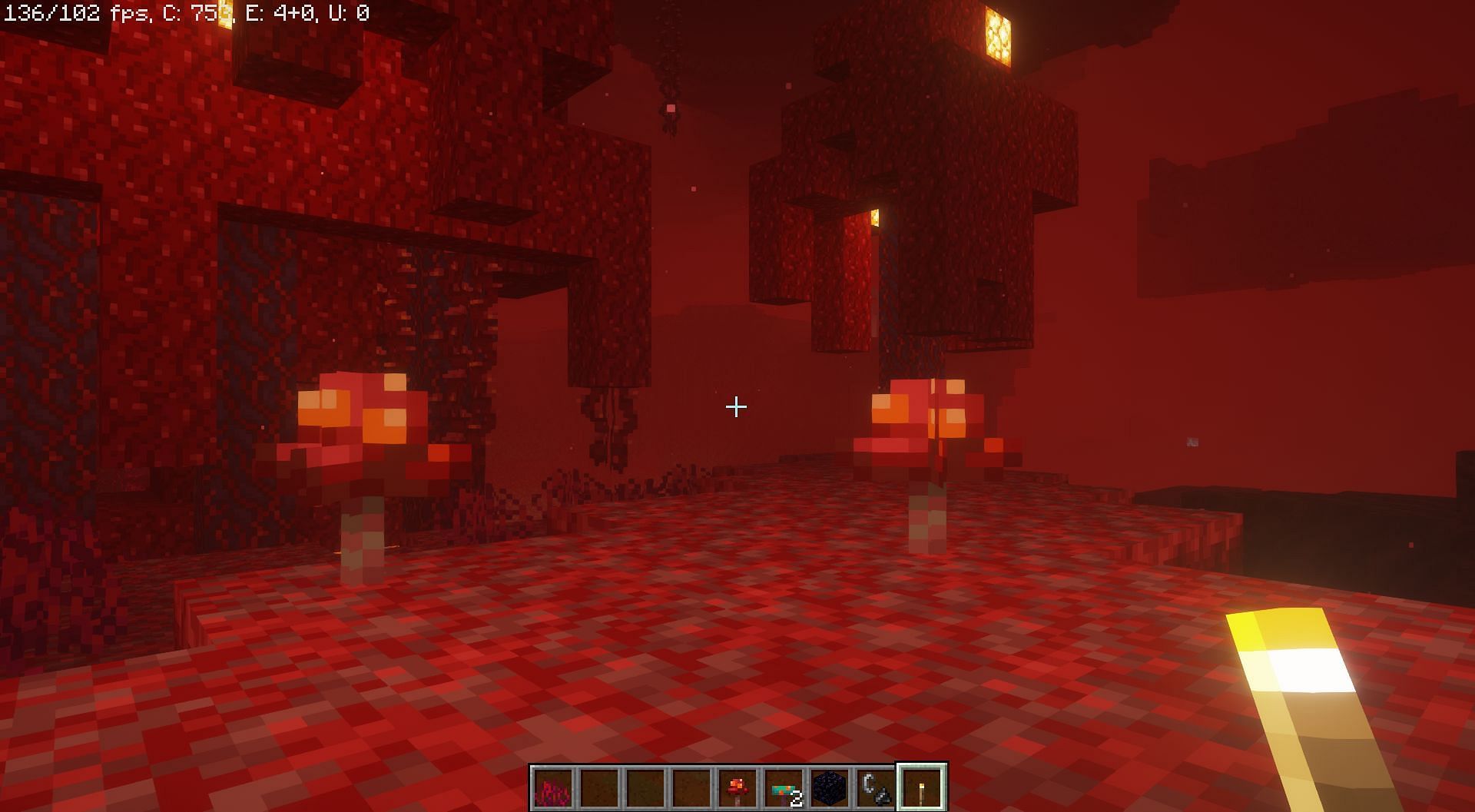 Holding a torch to light the area (Image via Minecraft 1.19)