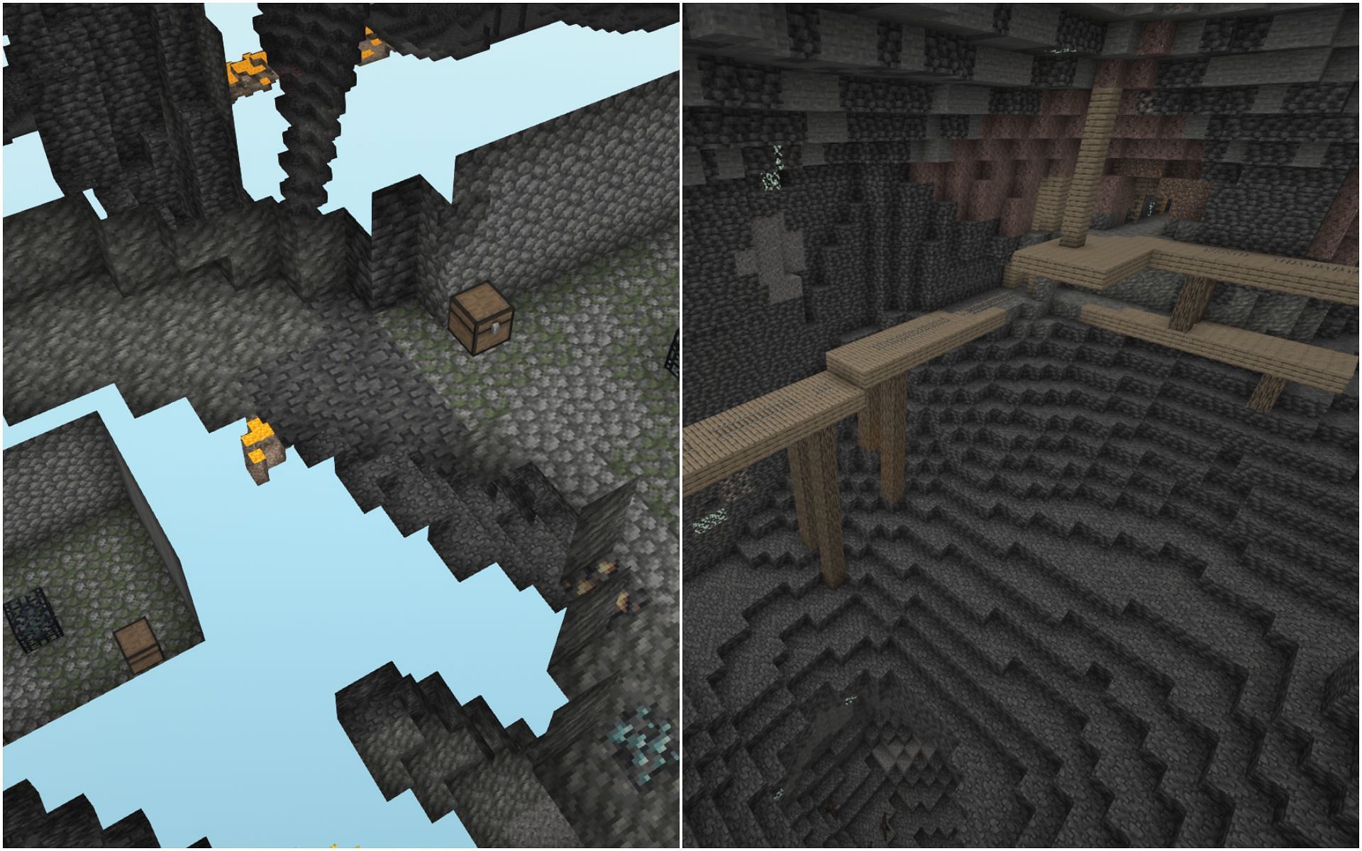 Dungeons and mineshaft under the north shipwreck (Image via Minecraft 1.19)