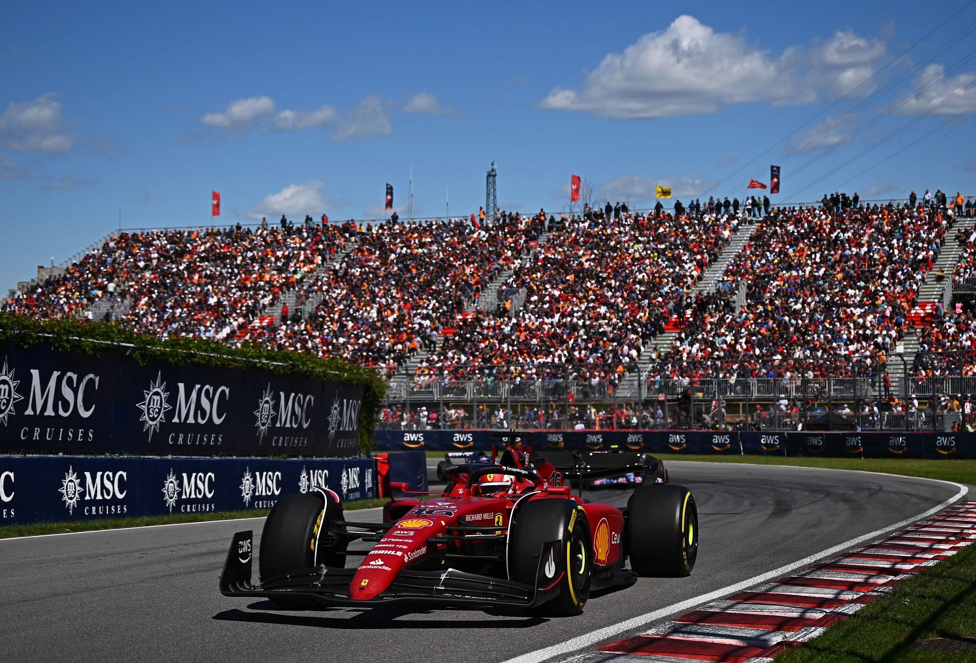 Ferrari driver Charles Leclerc in action during the 2022 F1 Canadian GP. (Photo by Clive Mason/Getty Images)