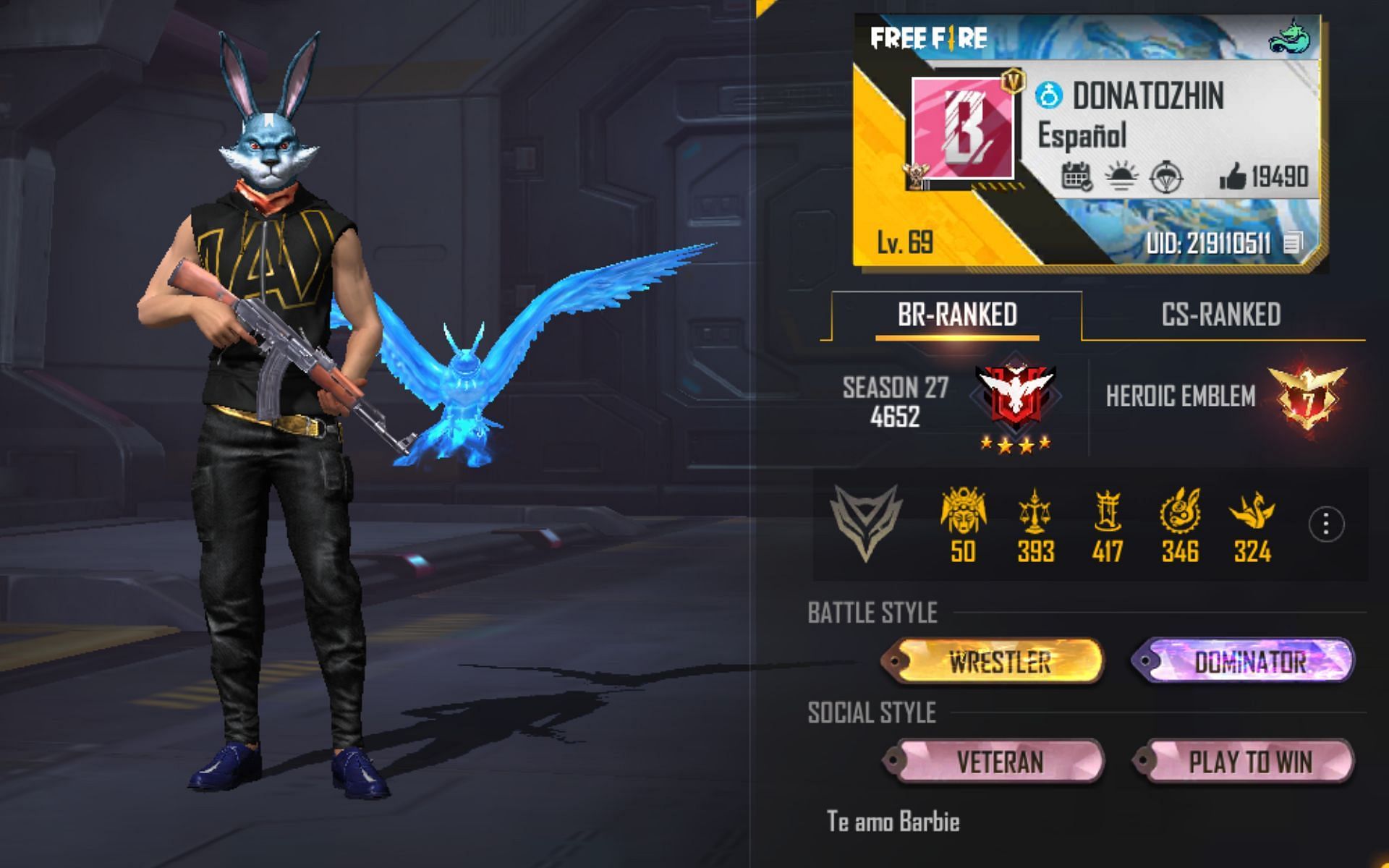 TheDonato&#039;s Free Fire MAX ID (Image via Garena)