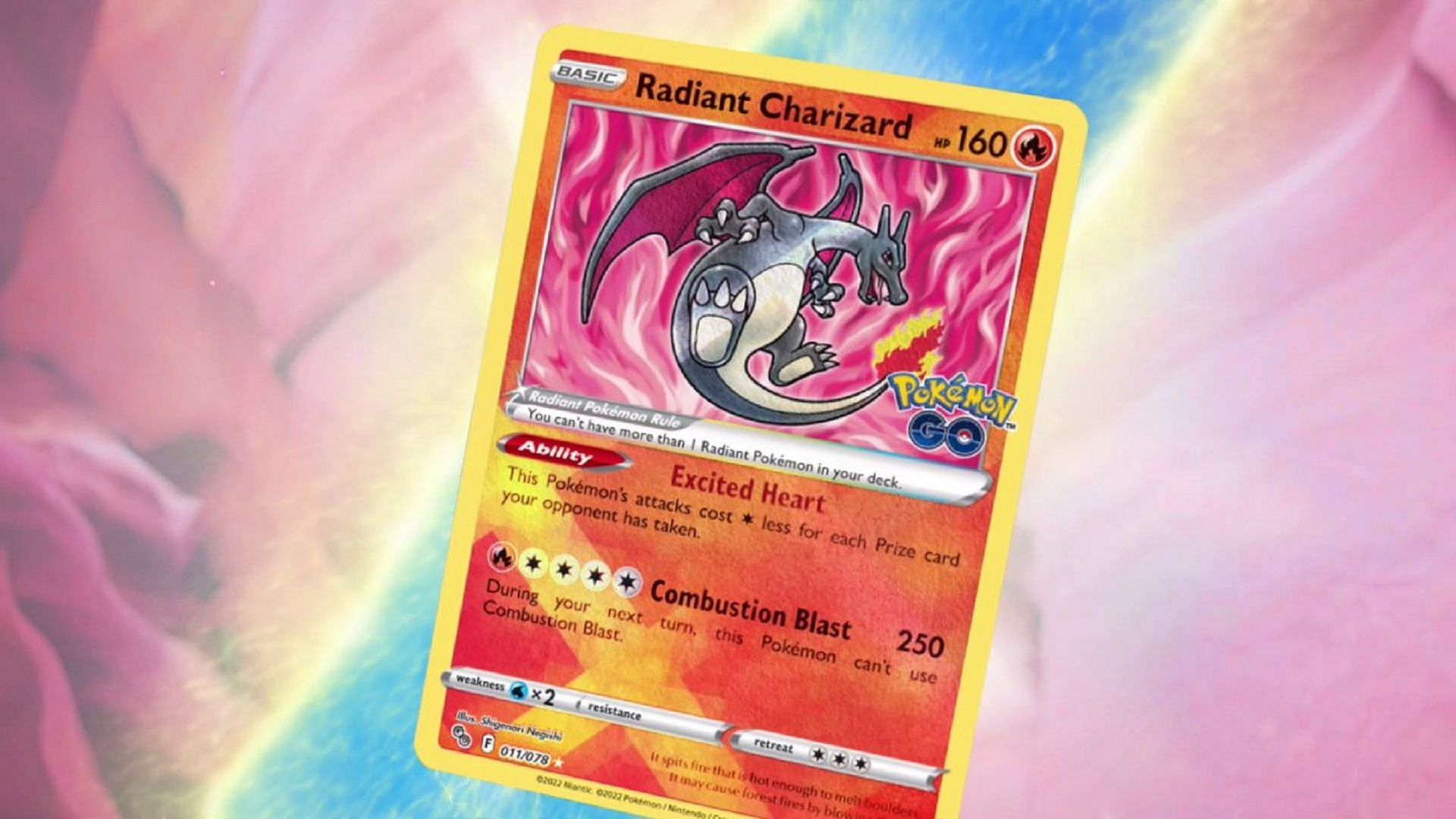 Radiant Charizard&#039;s card art in the Pokemon GO expansion (Image via @PokemonTCG/Twitter)