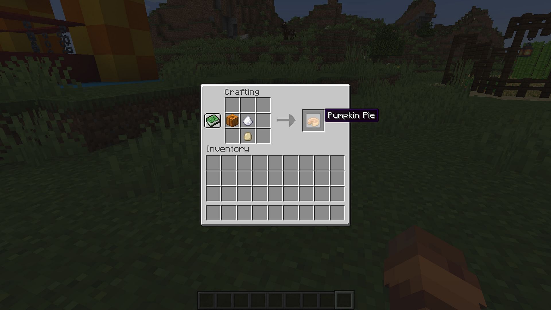 The crafting recipe for pumpkin pie (Image via Minecraft)