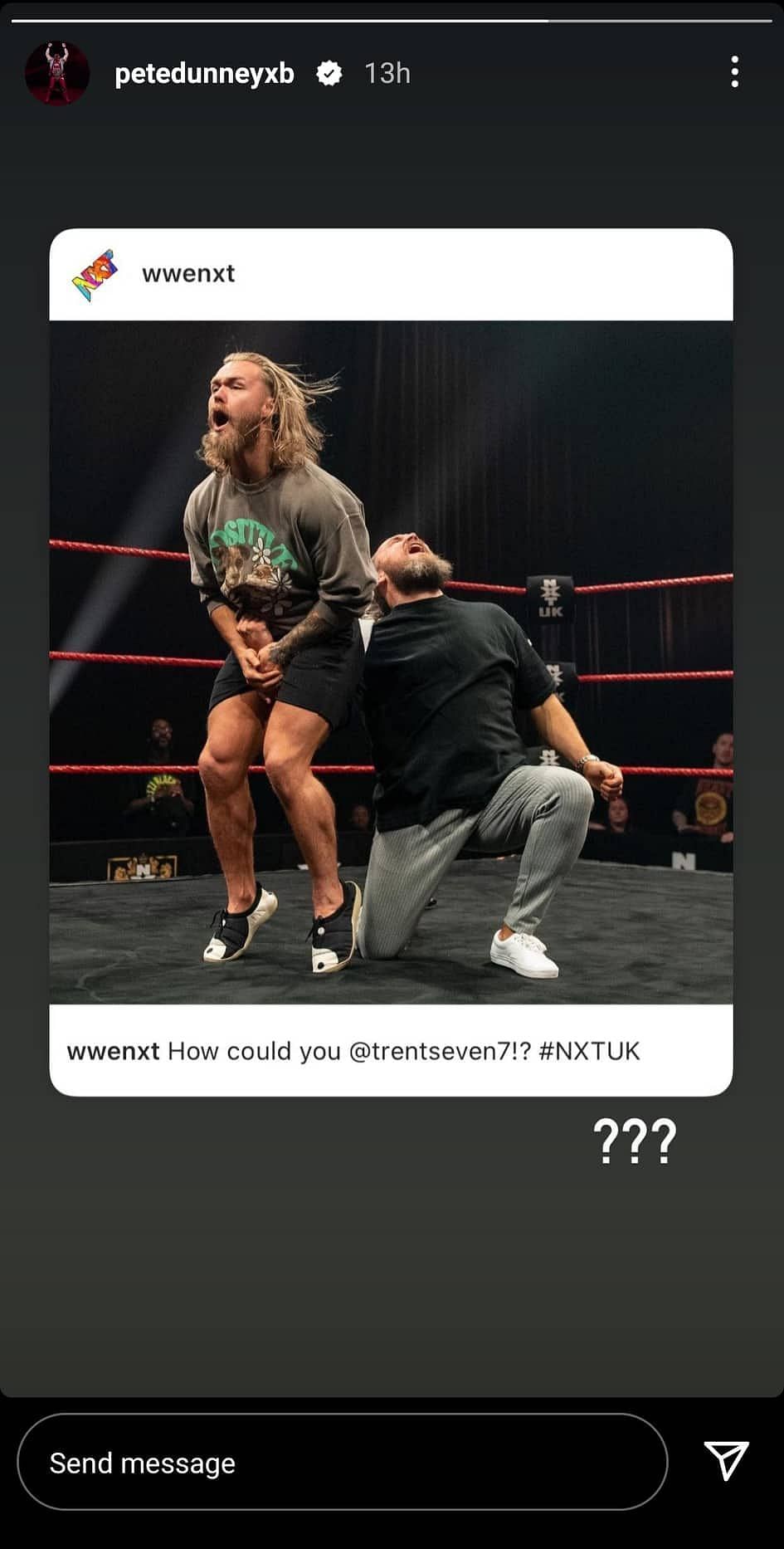 The former NXT UK Champion reacts to Moustache Mountain&#039;s split!