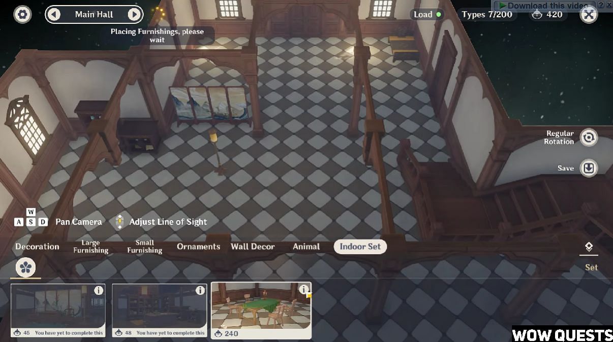 Browse to the Indoor/Outdoor set to see the furnishing set (Image via Youtube/Wow Quest)