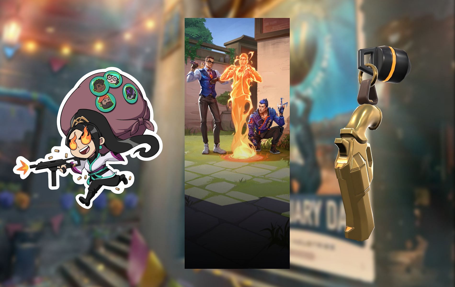 Every spray, card, and gun buddy listed that are coming with Valorant Episode 5 Act 1 BattlePass (Image by Sportskeeda)
