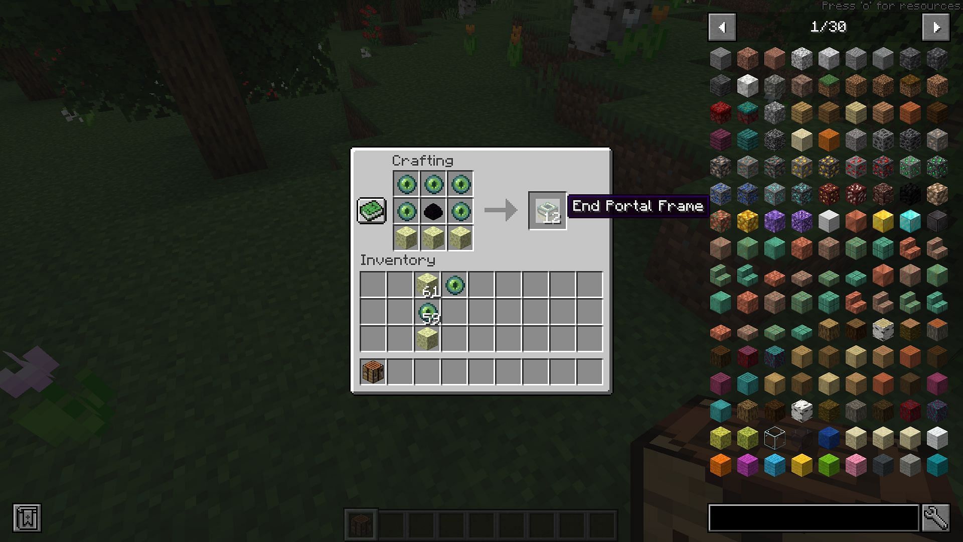 The recipe for craftable end portal frames (Image via Minecraft)