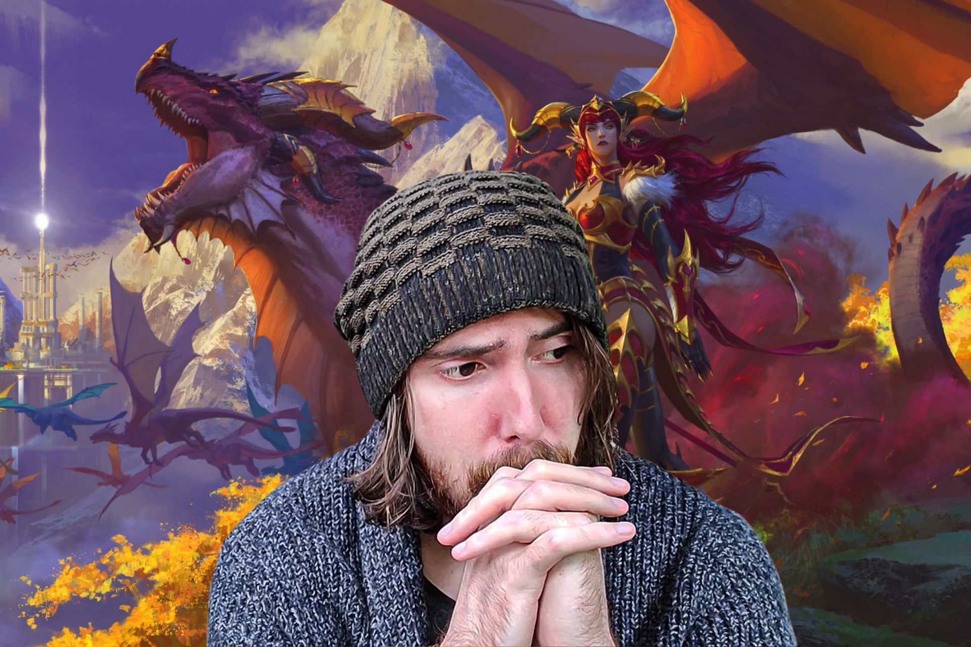 Asmongold reacts to WoW: Dragonflight&#039;s pre-purchase announcement (Image via Sportskeeda)