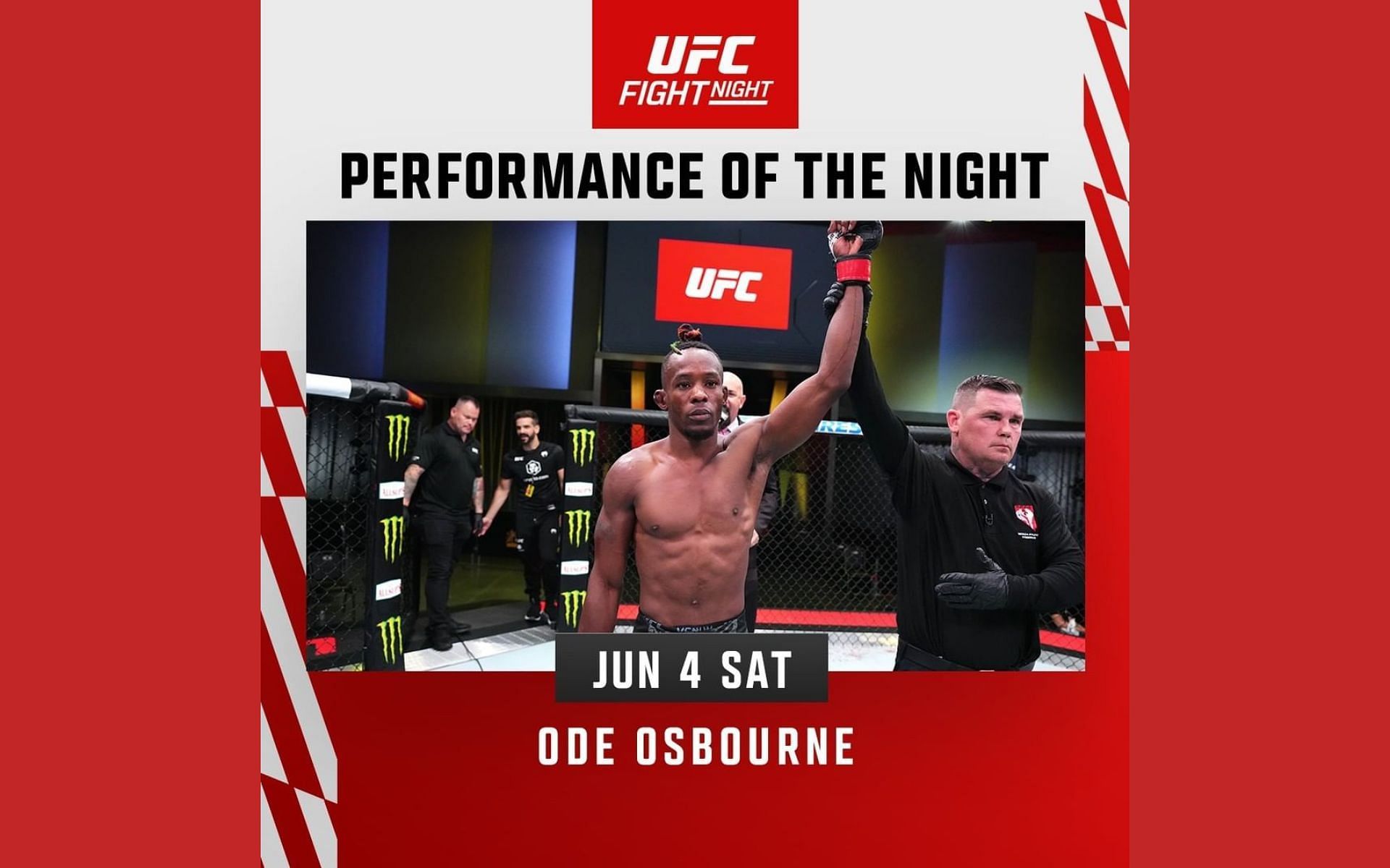 Ode Osbourne wins a post-fight bonus (Photo from @UFC via Instagram)