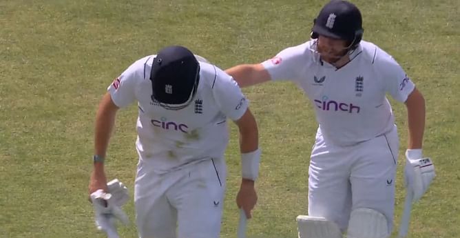 [WATCH] Jonny Bairstow consoles Jamie Overton after he falls three short of a debut Test hundred