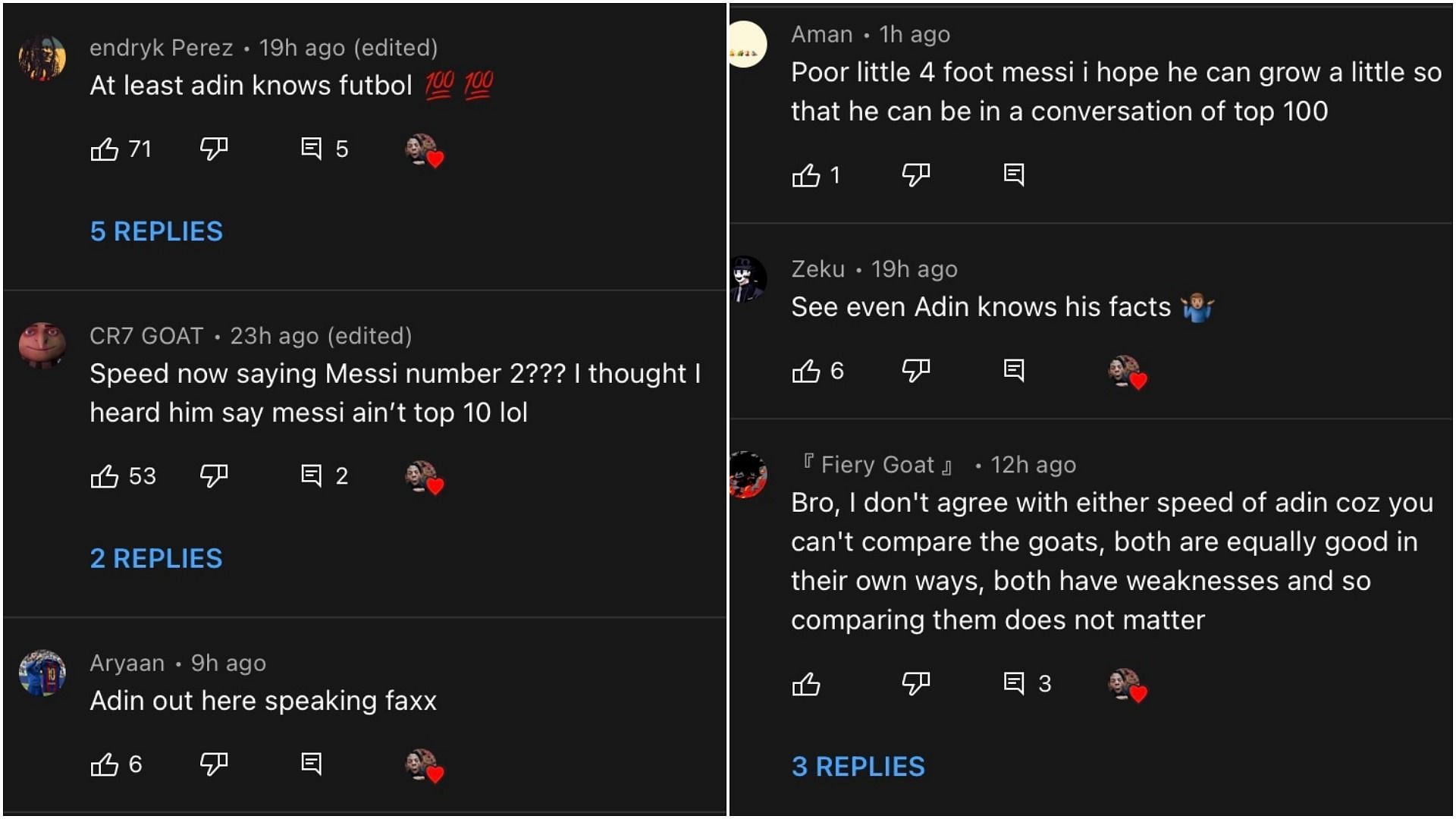 Most fans seemed to agree with Adin Ross&#039;s take that Messi&#039;s body of work is more impressive than Ronaldo (Image via YouTube)