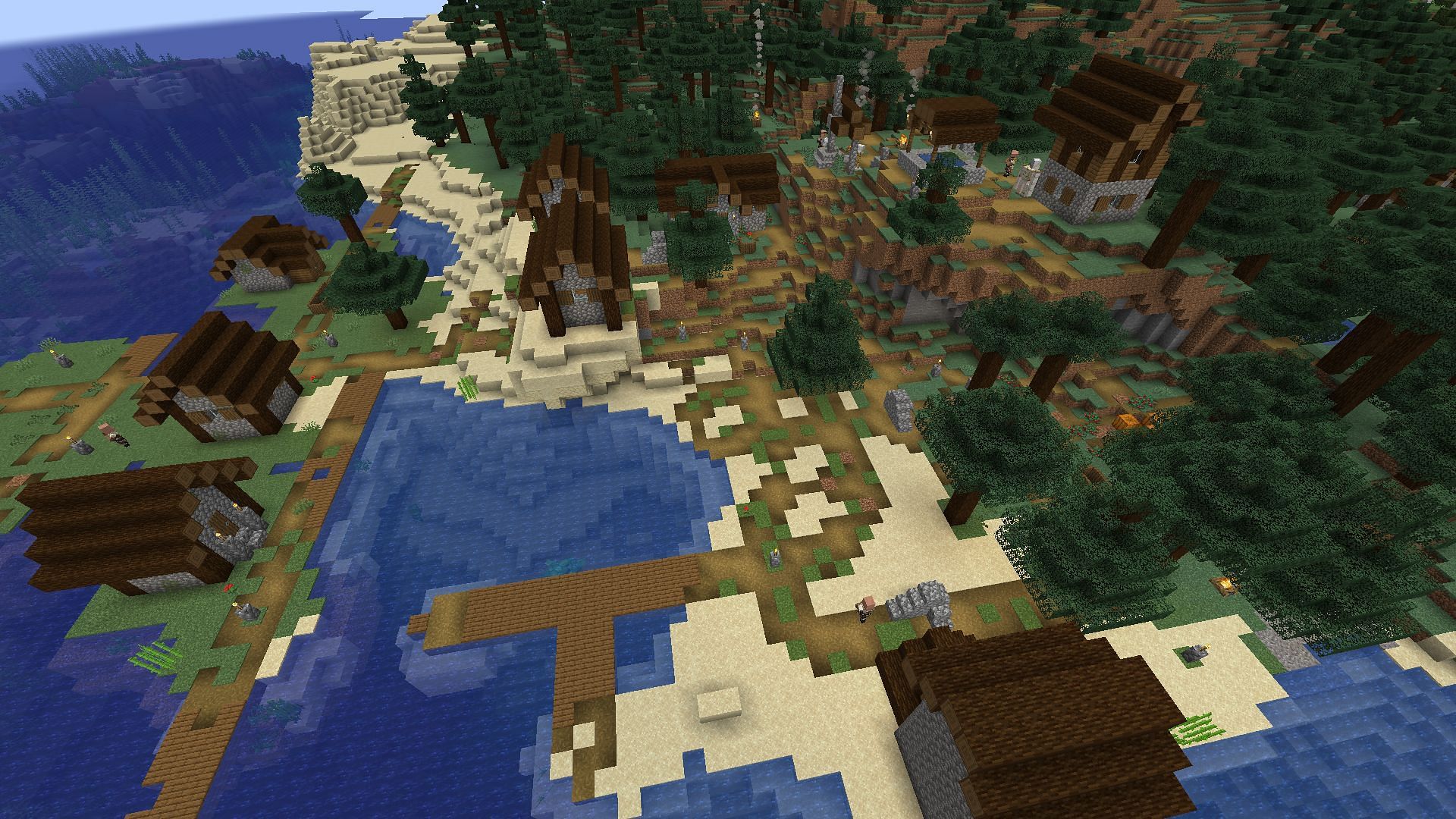 The large village on the spawn island (Image via Minecraft)