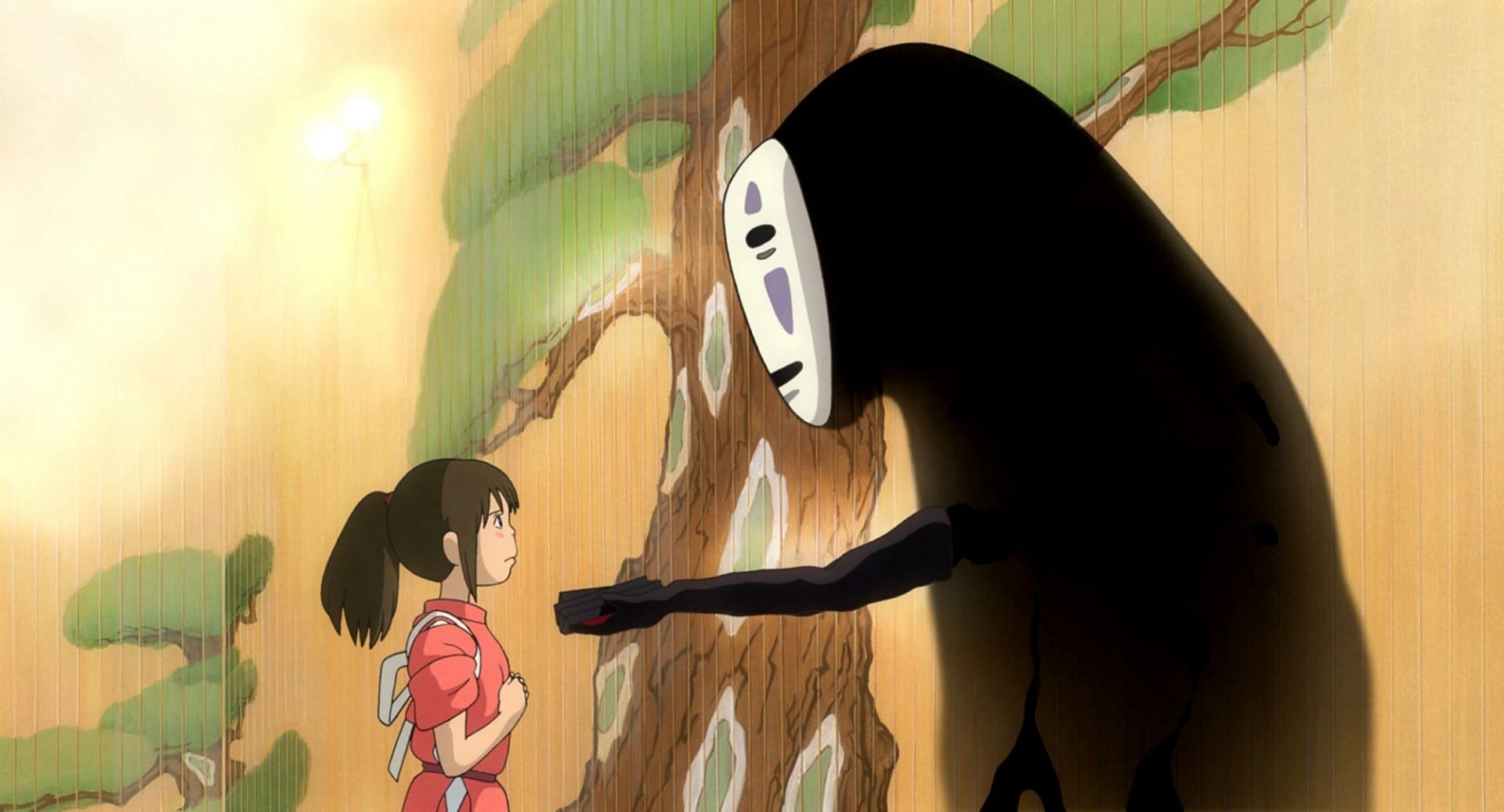 What does the black spirit "No Face" represent in Spirited Away?