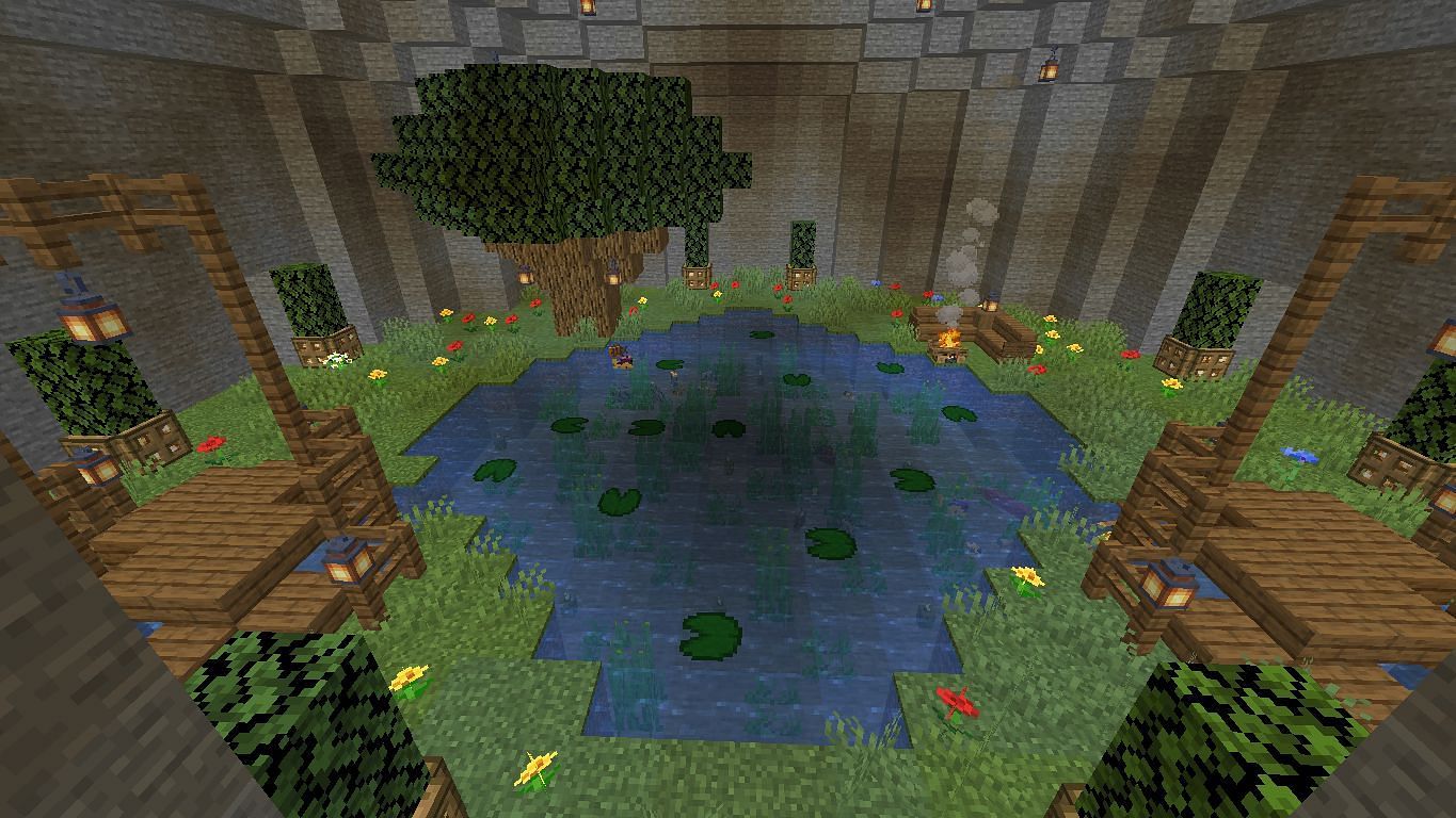An underground fishing pond (Image via u/PajamaSam/Reddit)