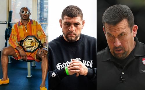 Kamaru Usman and Nick Diaz (left and center, images via @usman84kg Instagram and @nickdiaz209 on Instagram); John McCarthy (right, image via Getty)