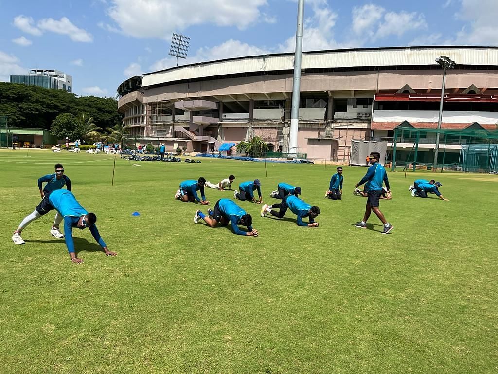 Bengal practise at KSCA Stadium ahead of the quarterfinal tie against Jharkhand [Credits: CAB]