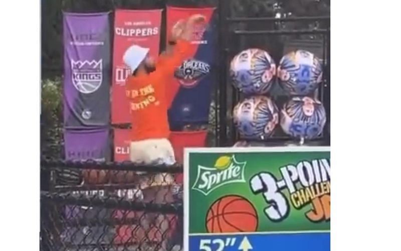 Steph Curry shooting threes at an amusement park