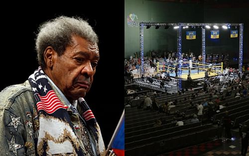 Don King (left) was criticized for the poor turnout at Daniel Dubois' latest fight (right) [Right image via @arielhelwani on Twitter]