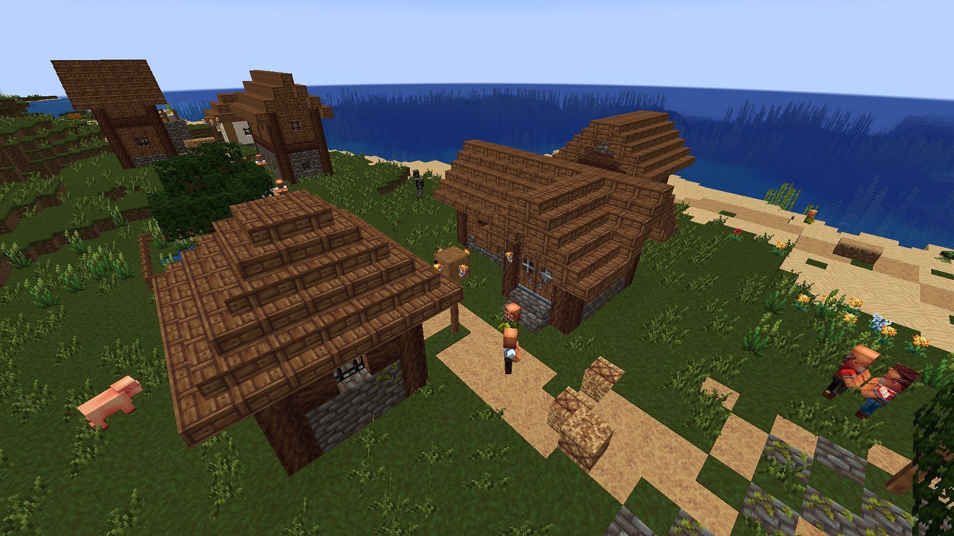 A village with the Wayukian texture pack (Image via Minecraft)