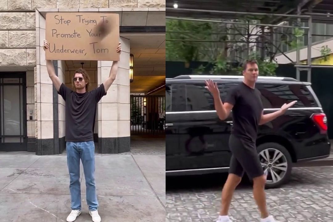 Tom Brady destroys sign prompting him to stop promoting his underwear | Image Credit: Dudewithsigns/IG