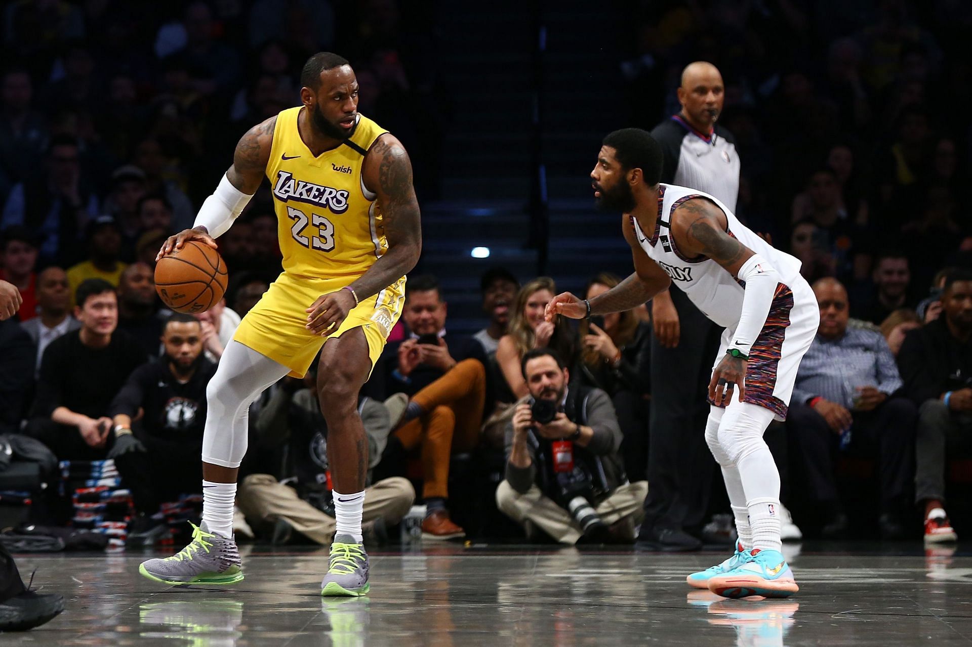 LeBron James of the LA Lakers against Kyrie Irving of the Brooklyn Nets