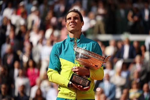 Rafael Nadal with his 2022 French Open crown