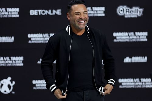 Oscar De La Hoya at the Ryan Garcia v Emmanuel Tagoe weigh-in last April