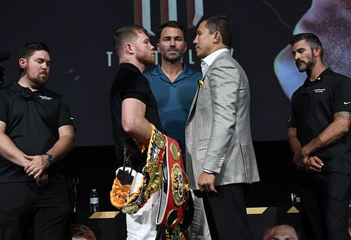 Canelo Alvarez (left) v Gennadiy Golovkin (right) - Press Conference [image courtesy of Getty]