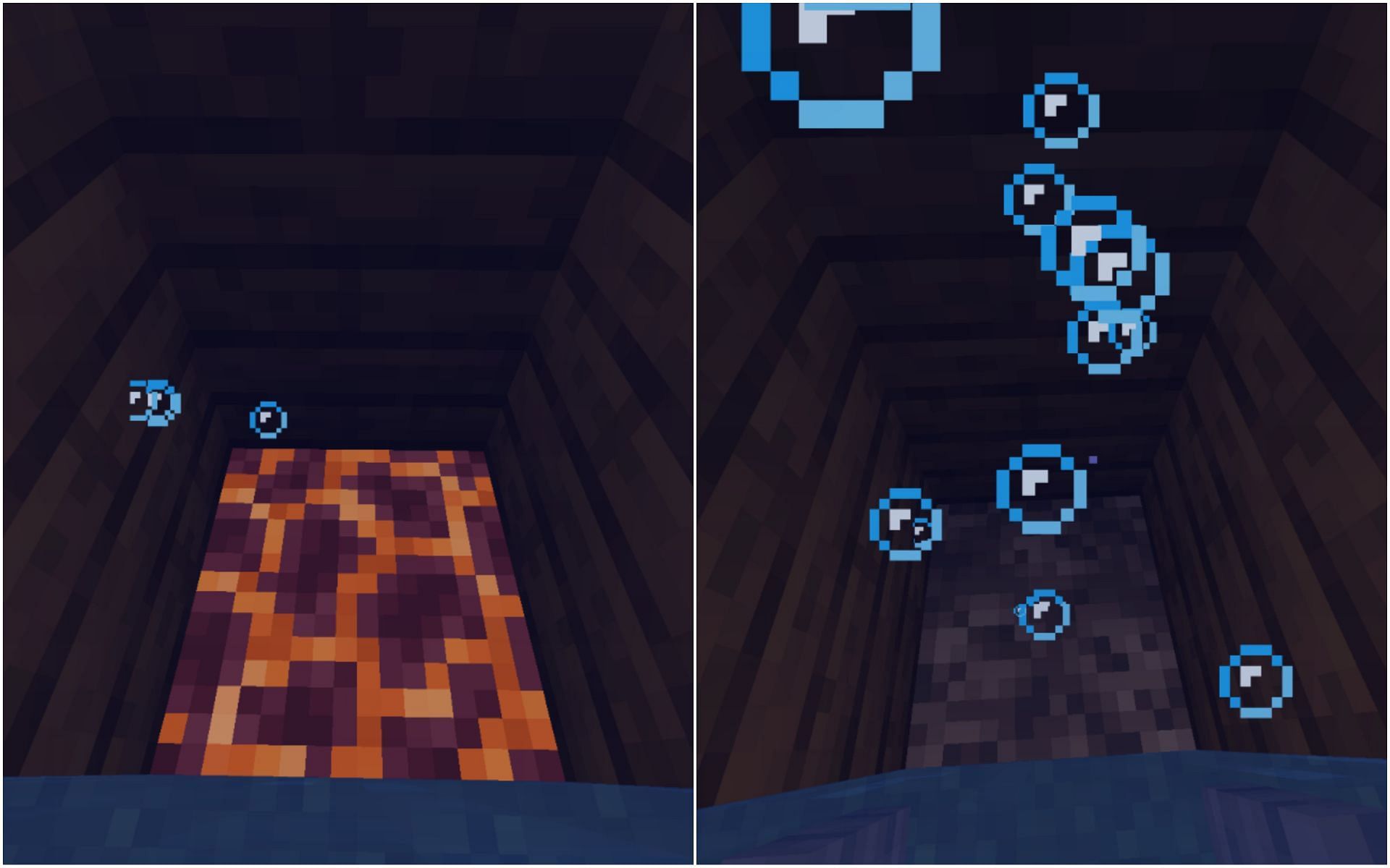A magma block on the left and soul sand on the right (Image via Minecraft)