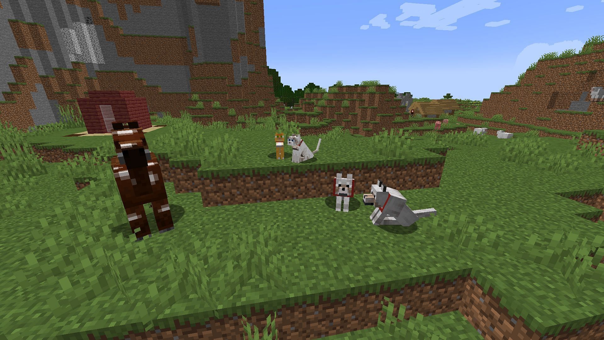 A group of a player&#039;s tamed pets (Image via Minecraft)