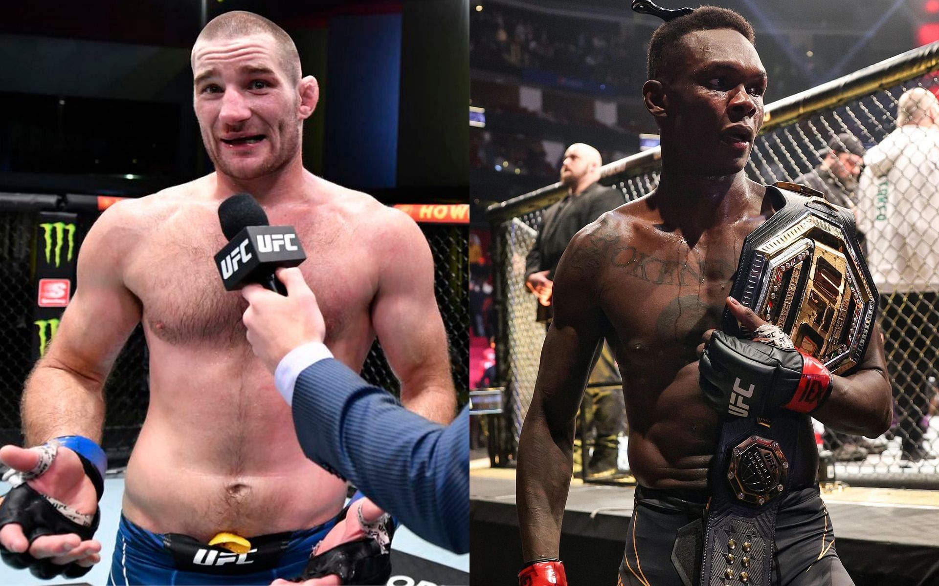 Sean Strickland (left) and Israel Adesanya (right) [Photo credit: @MMAFighting on Twitter]