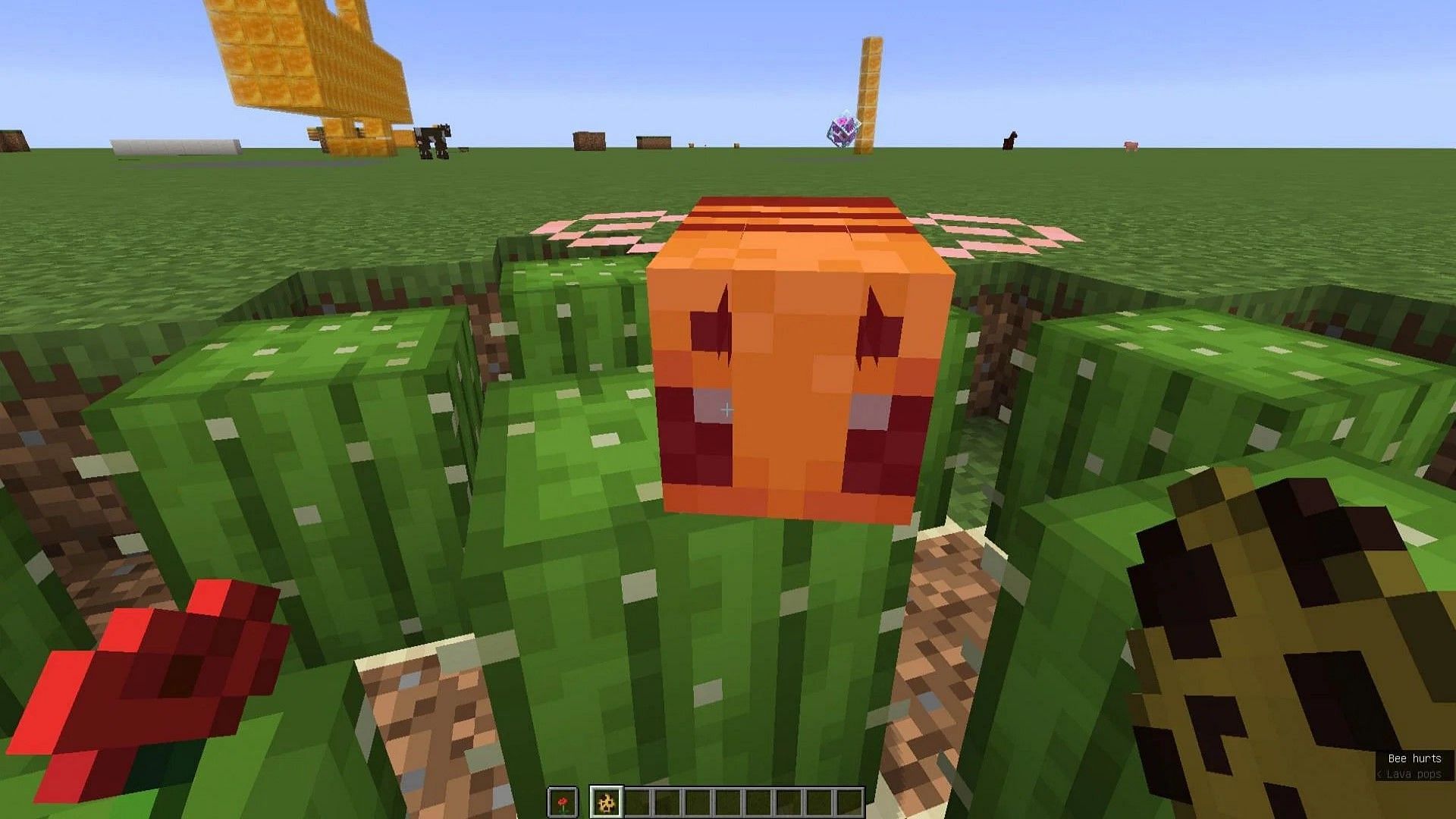 Cacti damaging a bee in Minecraft (Image via Mojang)