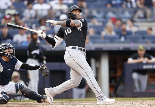 Yoan Macada  at bat in a Chicago White Sox v New York Yankees game.