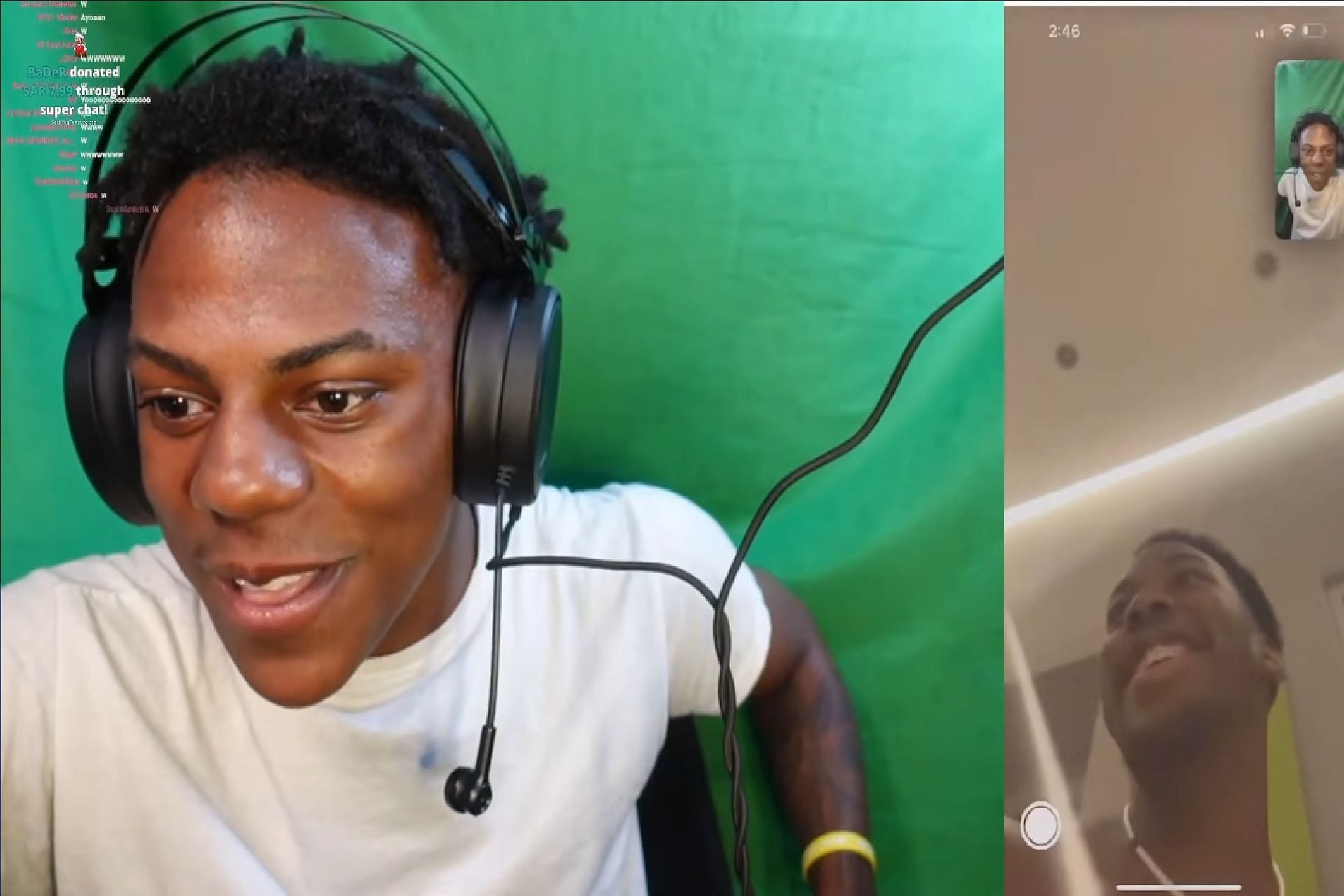 Speed and Elanga Facetime each other on stream (Image via Live Speedy/YouTube)