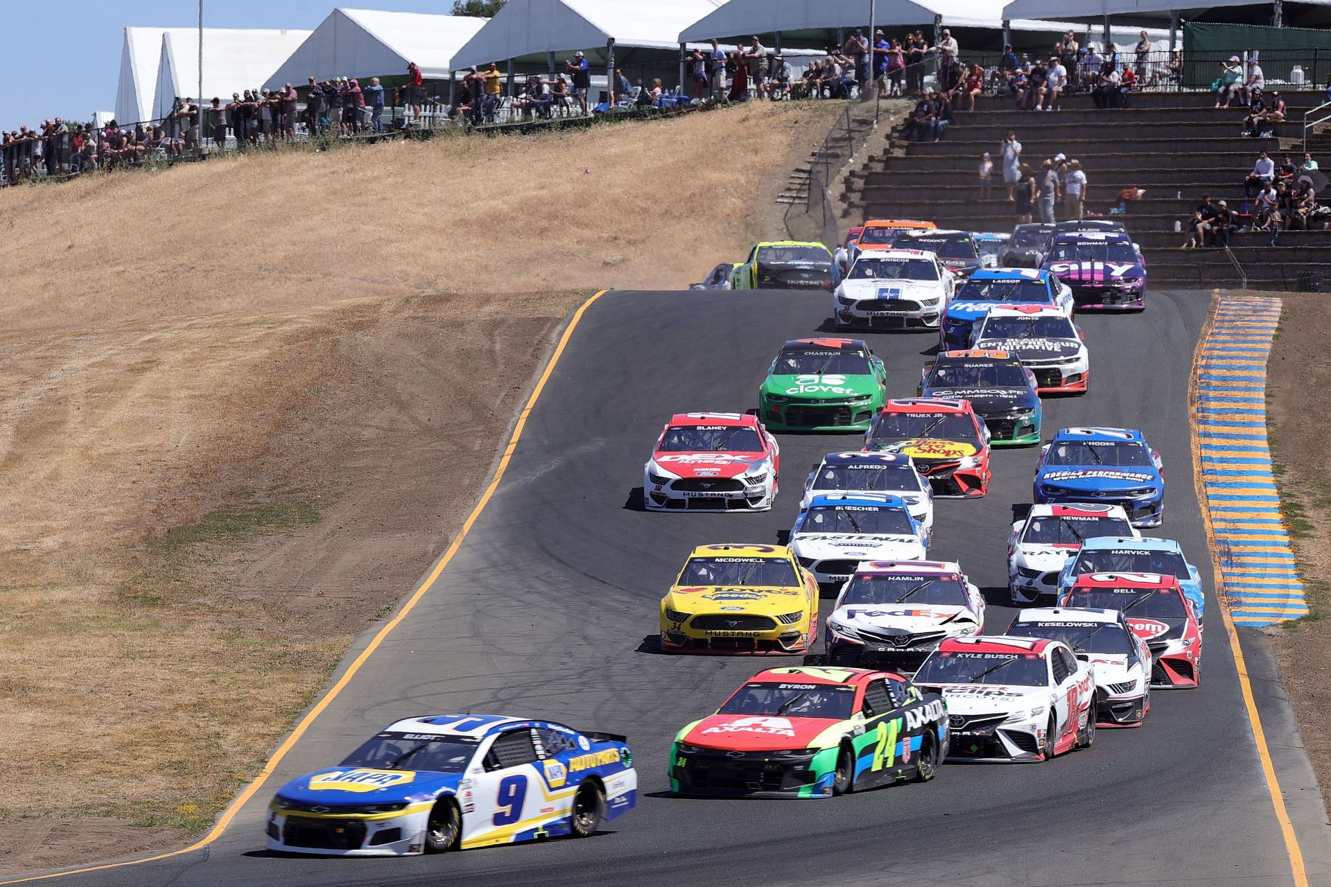 Chase Elliott leads the field during the NASCAR Cup Series Toyota/Save Mart 350 at Sonoma Raceway (Photo by Carmen Mandato/Getty Images)