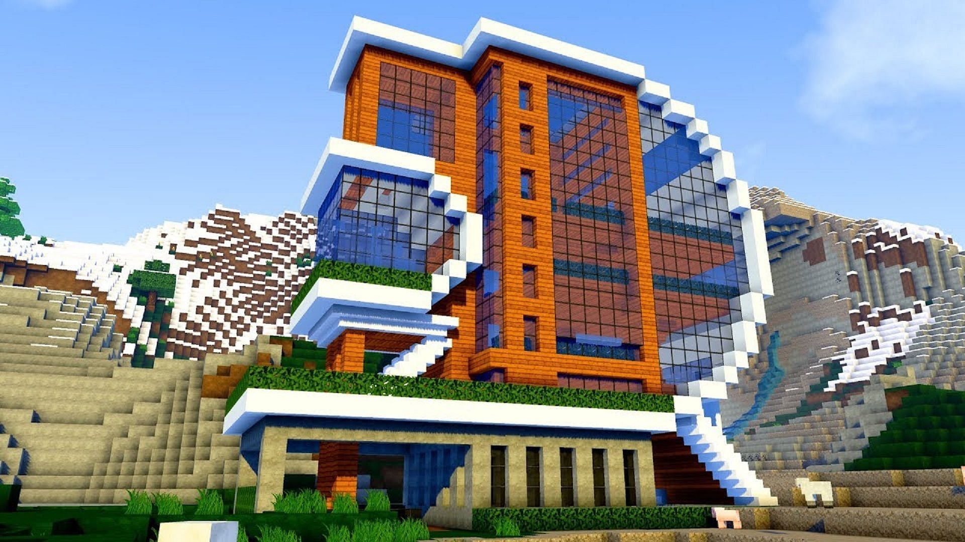 A modernized mansion home in Minecraft (Image via A1MOSTADDICTED MINECRAFT/YouTube)